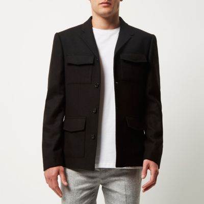 Black slim fit patch pocket blazer